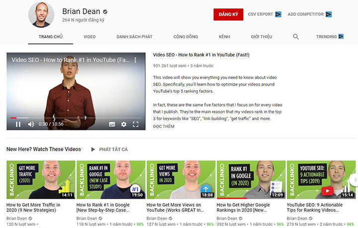 kênh youtube của brian dean
