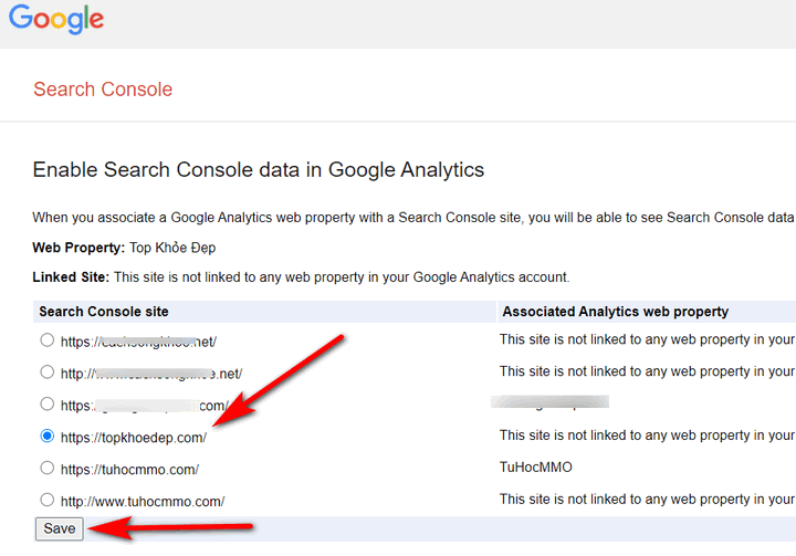 kết nối google search console và google analytics