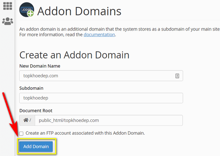 thêm domain vào hosting