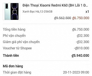 List K60 cho ae canh back 12H ngày siêu Sale 20/11