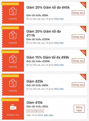 TỔNG HỢP MÃ SHOPEE, LAZADA NGÀY 27/01