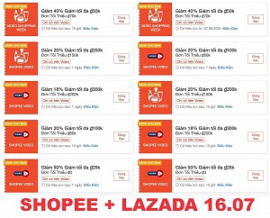 TỔNG HỢP MÃ SHOPEE, LAZADA NGÀY 16/07