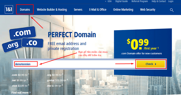 Hướng dẫn đăng ký tên miền 1and1 đầy đủ nhất