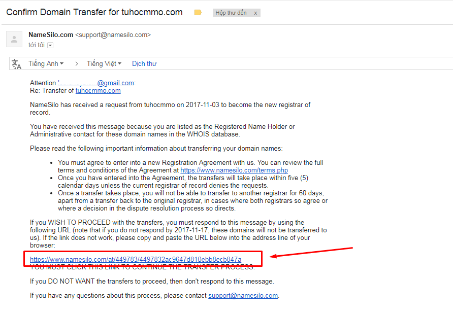hướng dẫn transfer tên miền từ 1&1 tới namesilo